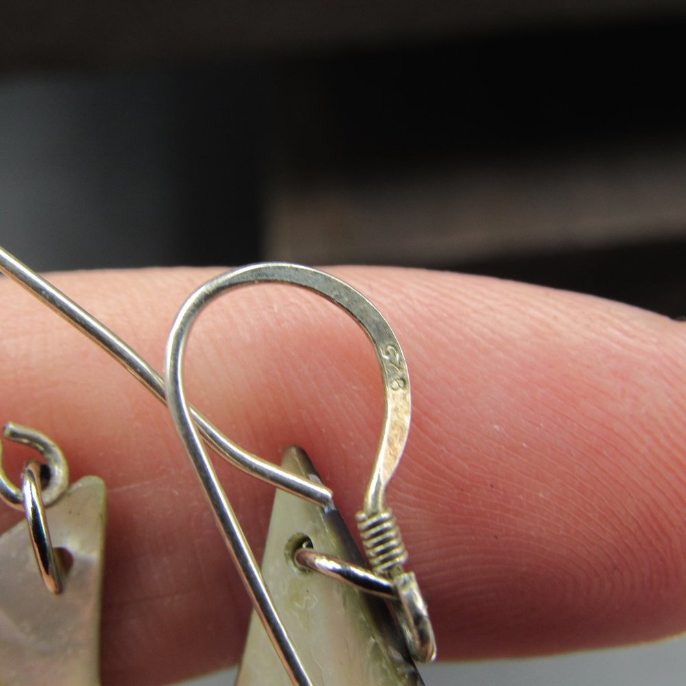 Sterling Worn Triangle Shell Dangle Earrings - image 5